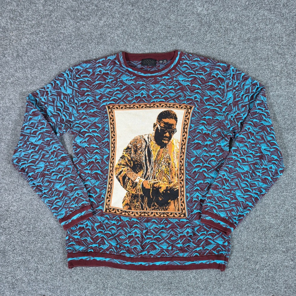 COOGI Australia The Notorious B.I.G Biggie Knit Sweater Teal Maroon Men 3XL FLAW